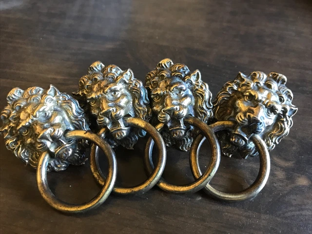 4 KBC Keeler Brass Co Lion Head Cabinet/Drawer Ring Handle Pull Vintage
