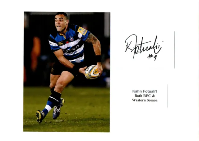 Kahn Fotuali'i Hand Signed Card Photo & COA Bath & Somoa Rugby