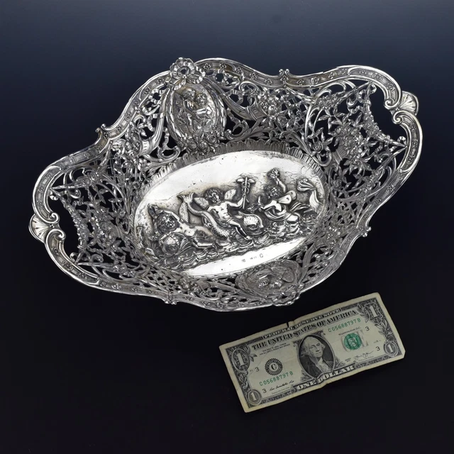 Large Silver Hanau Openwork Centerpiece Bowl with Cherubs 16 Troy oz