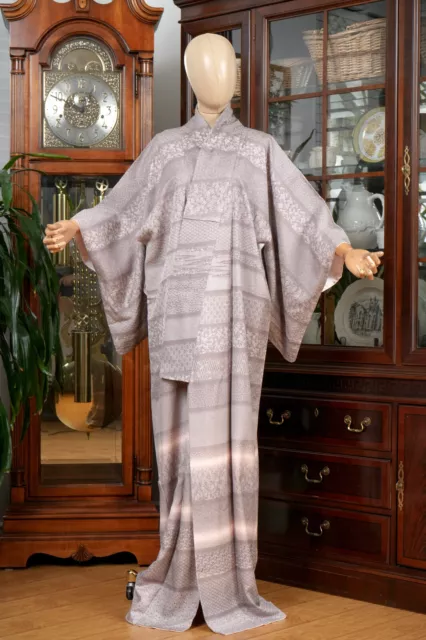 Dear Vanilla Japanese Silk Edo Komon Kimono Women's Authentic Japan Made Vintage