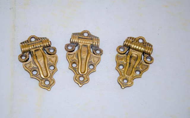 Three Fancy Brass Ice Box Hinges, One Flush Mount, Two 3/8" Offset