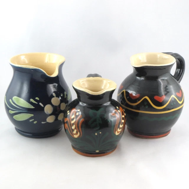 3 PICHETS Vintage Poterie ALSACE Terre Cuite Vernissée, sispa/soufflenheim...