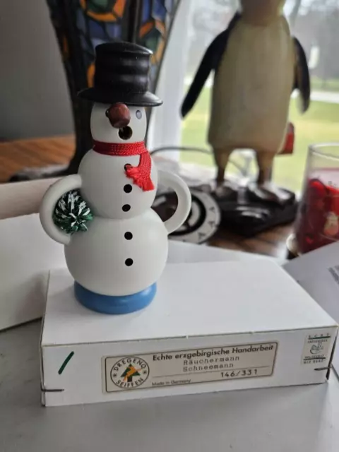 Snowman German Smoker Made In Germany Echte erzgebirgische Handarbeit