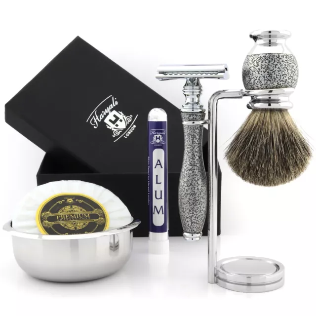 Shaving Set Double Edges Safety Razor & Badger Hair Shaving Brush Stand Gift Kit