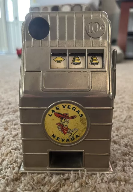 Vintage Las Vegas Nevada dime bank metal slot machine souvenir. Jack Pot Bank