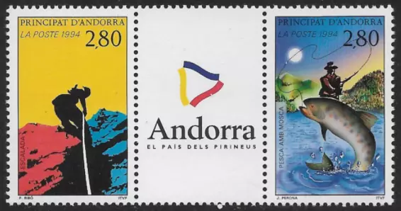 French Andorra #440a MNH Pair Climbing Fishing