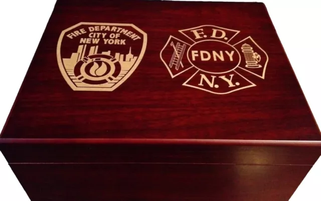 FDNY Dual Patch Laser Engraved Desktop Cigar Humidor