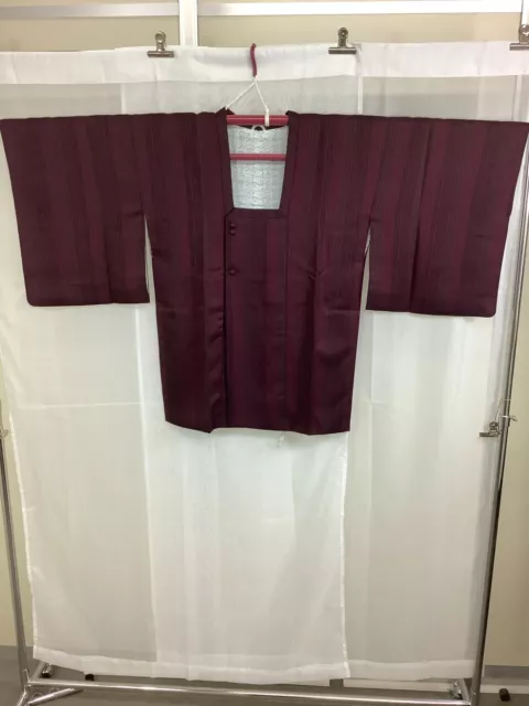 Japanese Vintage Kimono Michiyuki coat border dark red Height 31.49inch