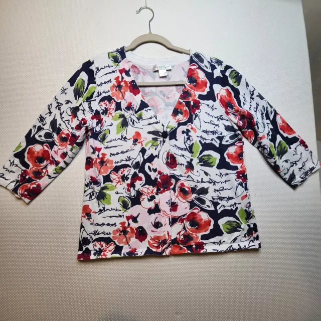 Christopher & Banks Womens Cardigan Sweater Medium Blue Red Pink Floral Print
