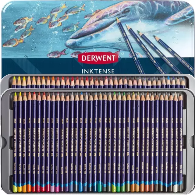 NEW 72 Derwent Inktense Colour Pencils Coloured Full Set Mix w/ Water Tin Case