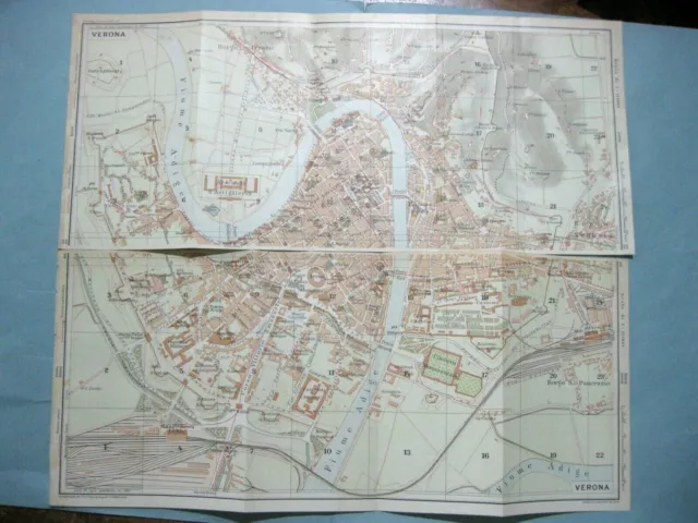 Stampa Antica Mappa Stradario Verona  1920