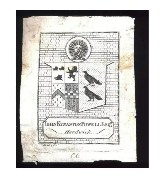 Plaque de livre armorial Ex Libris époque napoléonienne du col John Kynaston Powell Esq.