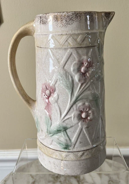 Antique Roseville Pre 1916 Wild Rose Pitcher Pink Green Yellow Arts Crafts Perio