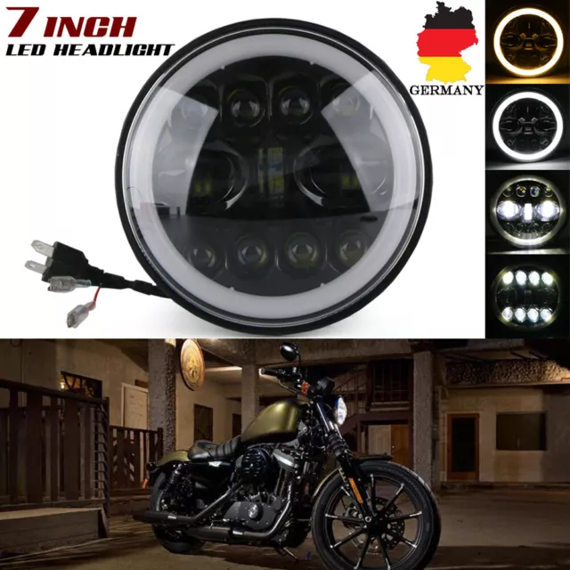 DOT 7'' E-Geprüft Motorrad LED Projektion Halo Angel Eye Hi/Lo Hauptscheinwerfer