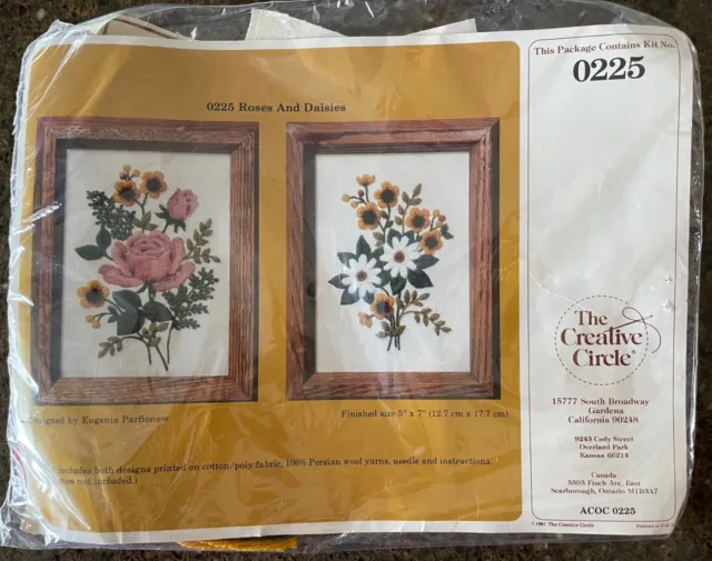 Creative Circle Crewel Embroidery Kit "Roses & Daisies" #0225, 1981