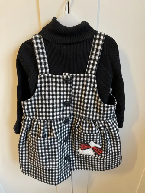 Baby Girls Next Black Top & Pinafore Dress set - Size 12 - 18 Months - Worn Once