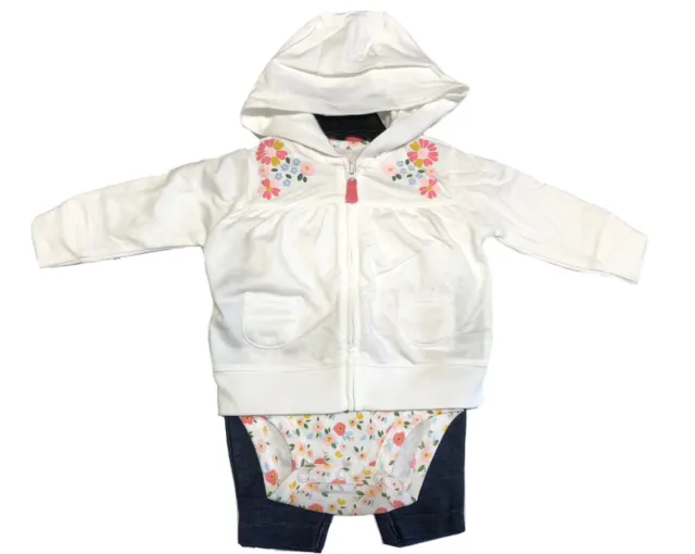 Carters 3 Piece Floral Girls Infant Jacket Hoodie Set