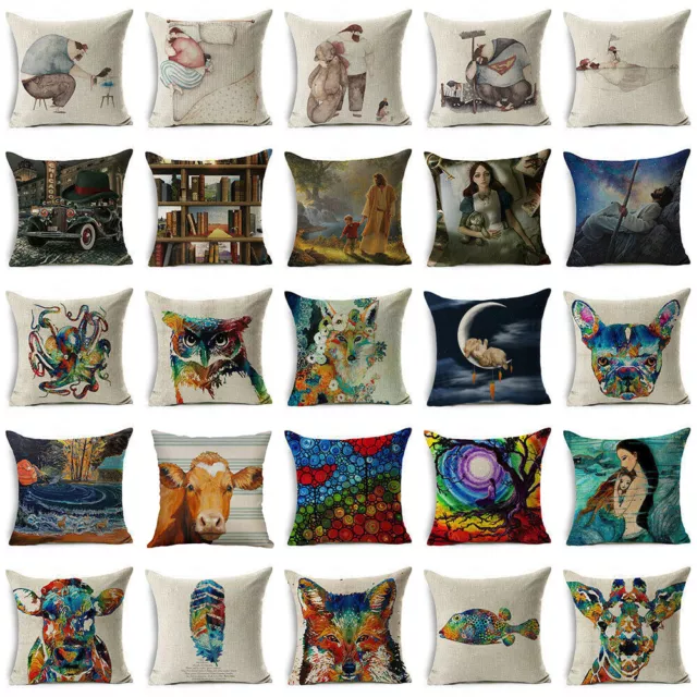 18"Oil Painting Pattern Cotton Linen Throw Pillow Case Cushion Cover Home Decor