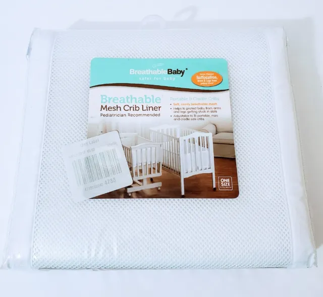 New in Pkg Breathable Baby White Mesh Crib Liner for Portable and Cradle Cribs