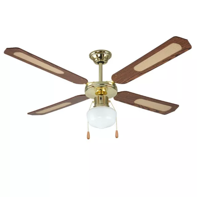 Ventilateur de plafond 4 pales lumière 70W bois style classique Wind