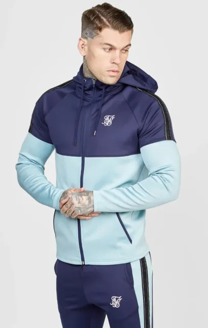 SikSilk Tracksuit Set Outfit Polyester Navy Zip Hoody Top And Jogging Pants