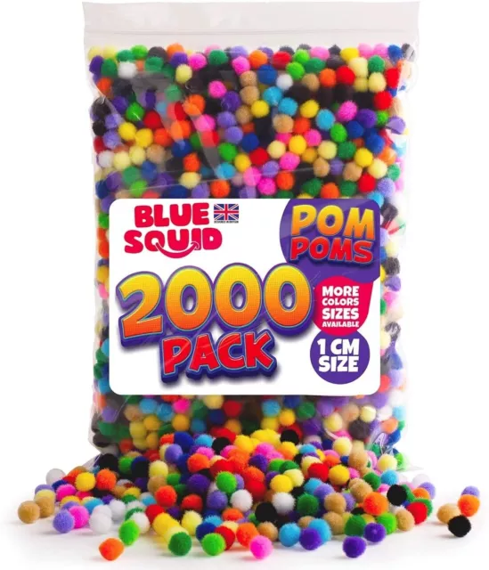 Blue Squid Pom Poms - 10mm Multicolor Fuzzy Craft Puffballs - 200 or  2000 Pack