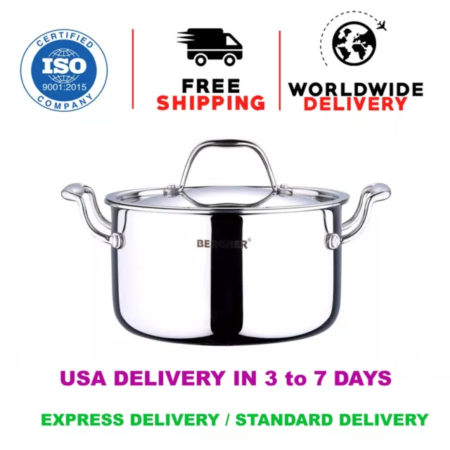 Bergner Triply Stainless Steel Cook & Serve Casserole Pan Biryani Pot 28cm 8.3L