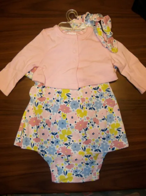 Carter's Child Of Mine Pink Flowers Dress 3 Piece Set Infant Size Newborn NWT