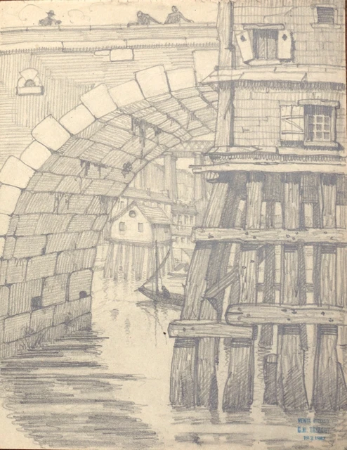 G.H.TRIBOUT   "" architecture lacustre ""  dessin original