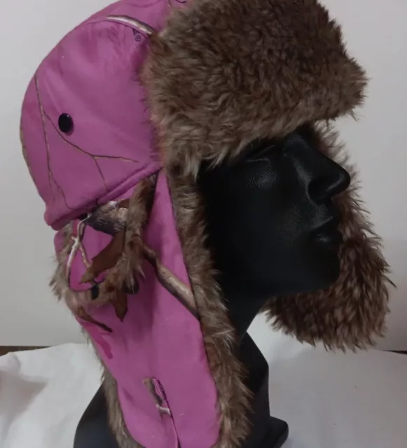 Trapper Hat Thinsulate Ear Flaps Adult M/L Faux Fur Hot Shot Real Tree Pink Camo