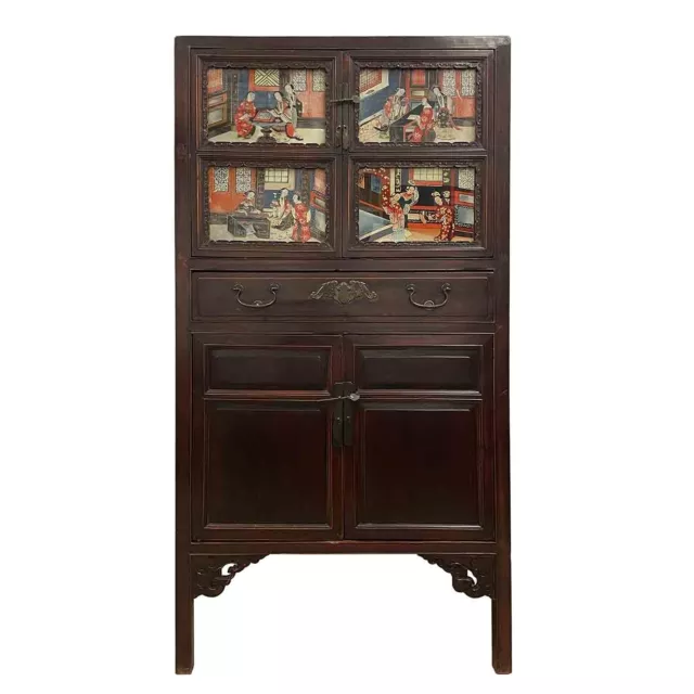 Antique Chinese Carved Fujian Armoire/Dresser With Reverse Painting Glass Doors Antique Chinese Carved Fujian Armoire/Dresser With Reverse Painting Glass Doors