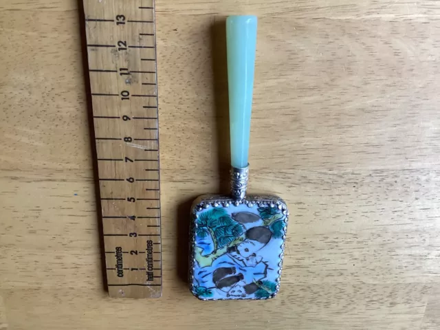 Vintage Mini Chinese Porcelain Mirror Jade Handle