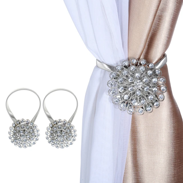 2x Magnetic Curtain Ropes Tiebacks Blossom Diamond Clips Drapery Holdbacks Decor