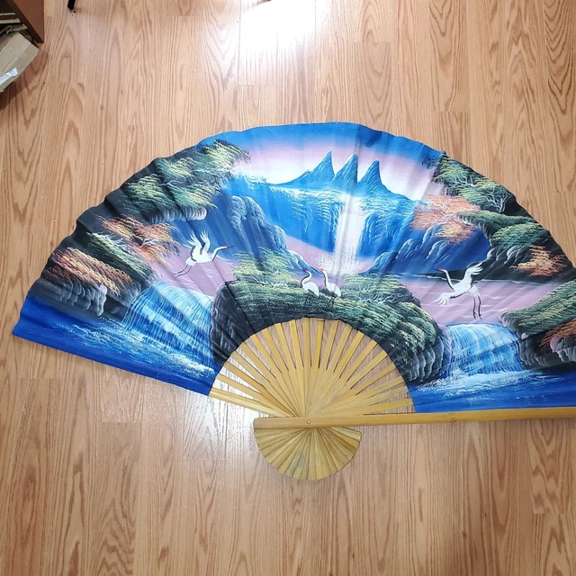 Vintage Large Fan 59x36 Handpainted Sky Scene Wal Art