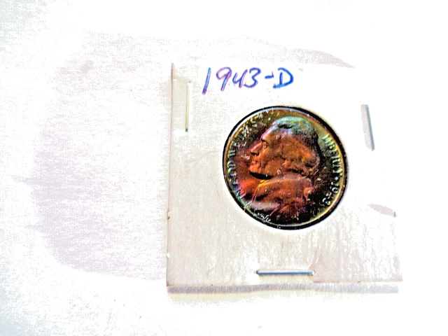 1943-D 5C JEFFERSON SILVER WAR NICKEL Hi Grade: GEM BU GOLD TONING NICE STEPS