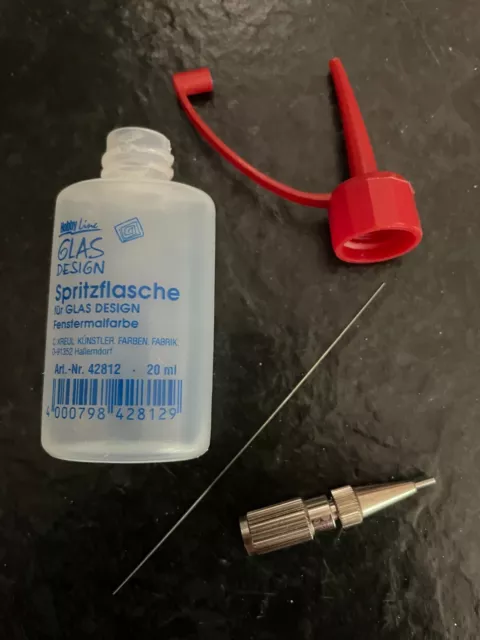 Glas Design Spritzflasche 20ml mit Metall-Feindüse Org/Neu für z.B. Windowcolor