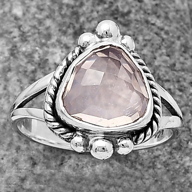 Faceted Rose Quartz - Madagascar 925 Sterling Silver Ring s.8 Jewelry R-1253