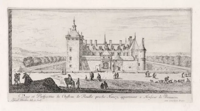 Israël Silvestre Château De Fleville Gravure sur Cuivre Eau-Forte 1650