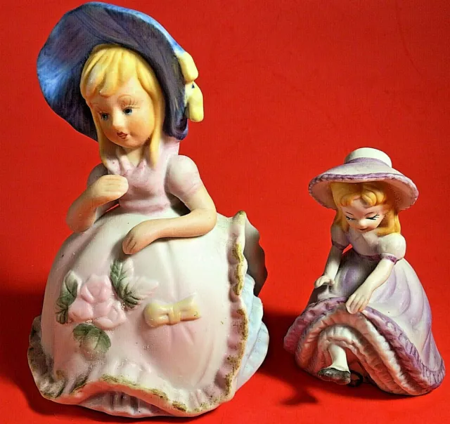 Bloomer Girls Bell Porcelain And Figurine Bisque Set Of 2 Vintage