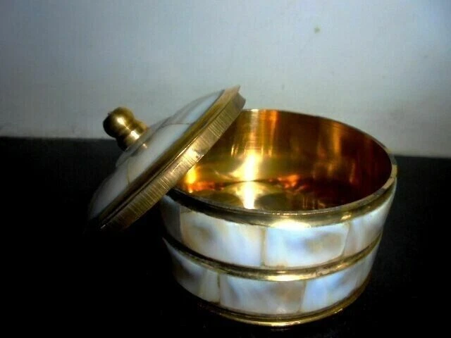 Decorative Brass Box Shell Mop Jewelry Collectible Souvenir Gift Christmas 75g
