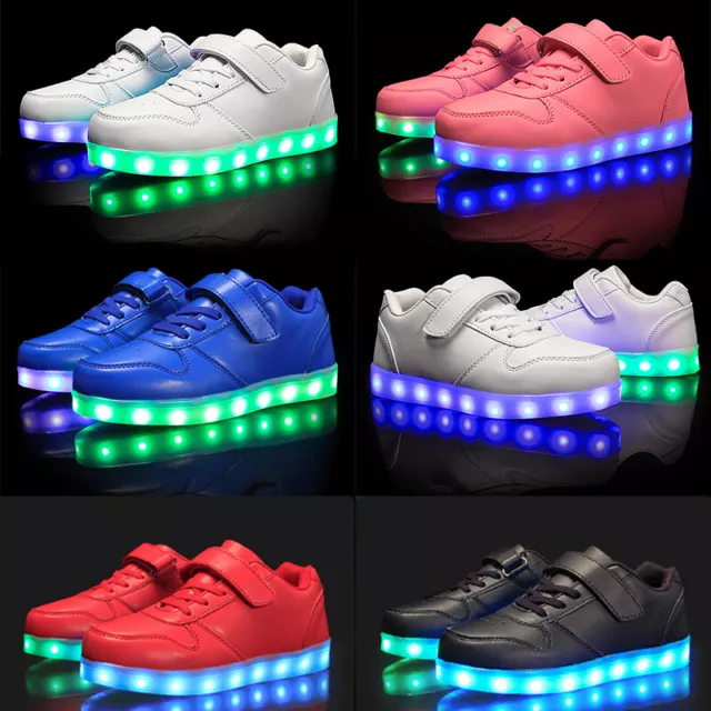 UK Boys Girls Kids Led Light Up Shoes Luminous Flashing Trainers Sneakers Gift