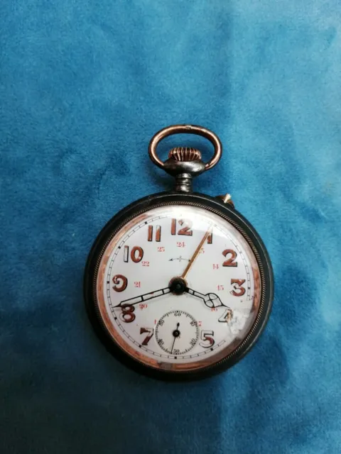 Antico Orologio Da Tasca In Acciaio Imbrunito Svegliarino Reveil Pocket Watch