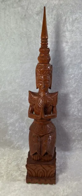 Vintage Wood Carving Art Thai Thephanom Guardian Angel Praying 17" Excellent