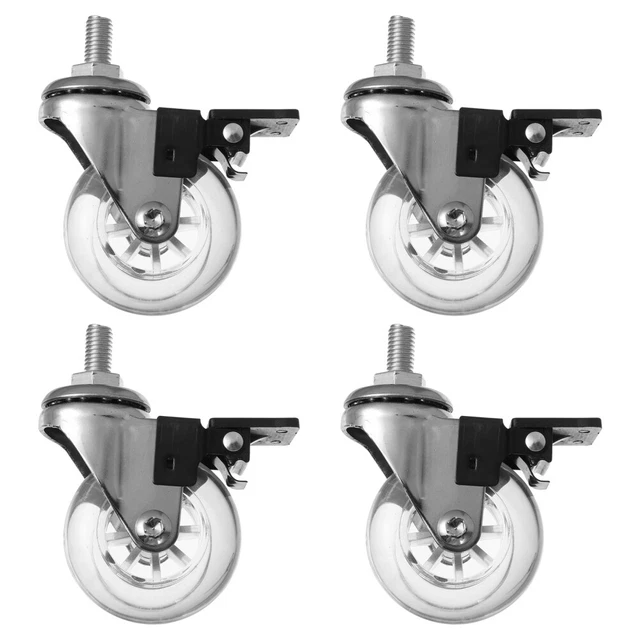 4 piezas rueda universal PU de repuesto rodillo de silla rueda de freno transparente