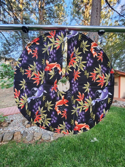 Handmade Mini 19" Christmas tree skirt Oriental Japanese Koi Fish Leaves Asian