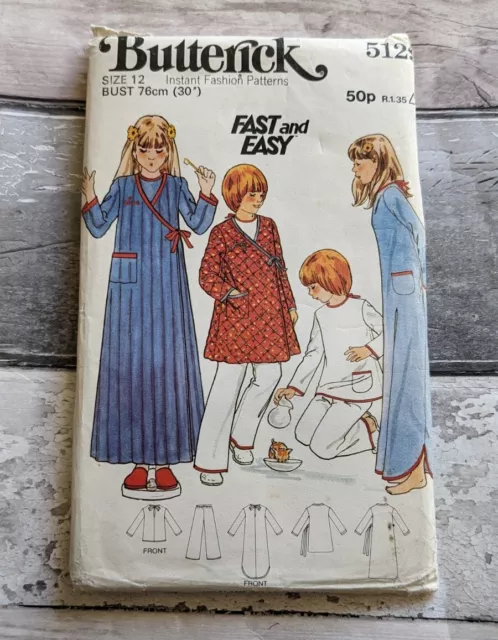 Vintage Butterick Sewing Pattern 5129 Girls Nightgown & Pyjama, 12 (Bust 76cms)
