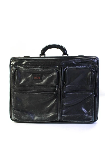 Tumi Mens Single Handle Lock Clasp Pocket Front Briefcase Black Leather