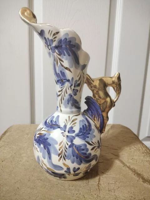 Vintage H Bequet Quaregnon Belgium  Vase #302 Antelope Handles Vivid Color