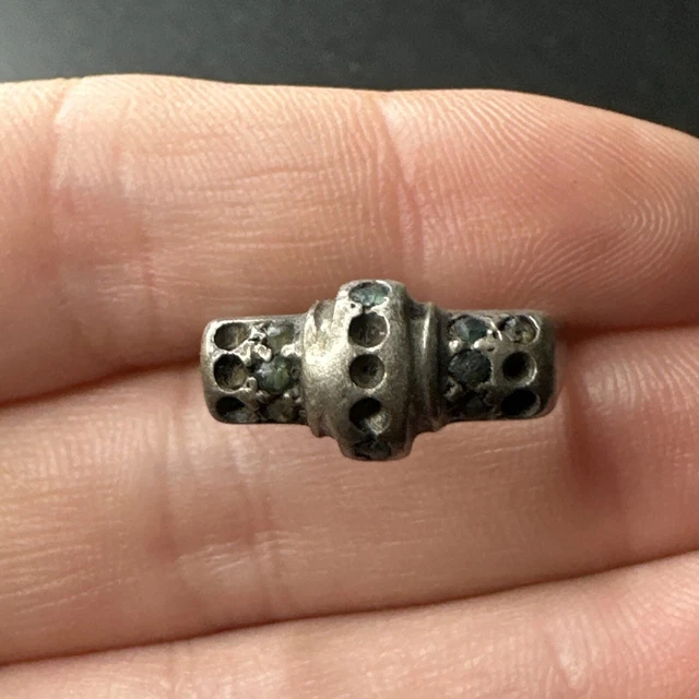 Bague Ancienne En Argent Massif 925 - Style Tank Avec Zirconium - Anneau Créateur