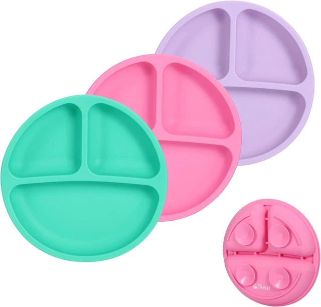 3PCS Silicone Baby Plate with Suction Base Divided Toddler Plate Feeding Tray US